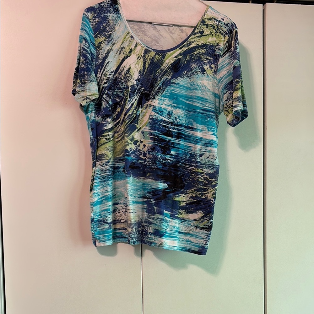 Abstract Blue and Green Women's Top